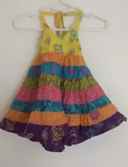 Girls Camelia Dress Sz 1-2 Multicoloured Frills - Natural Cotton E1
