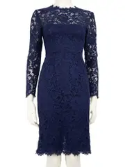 Blue Lace Bow Accent Knee Length Dress