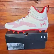 Under Armour Lacrosse Cleats MC Command Mid Men Size 10 White Red 3025639-101
