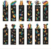 60 Pieces Scratch Art Bookmarks, Rainbow Scratch Bookmark Making Kit with 30 Wooden Stylus and 60 Colorful Ribbon for Student Book Party Favors (12 Styles