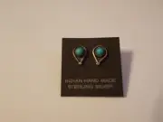 Indian Hand Made Sterling Silver Turquoise Teardrop Post Earrings
