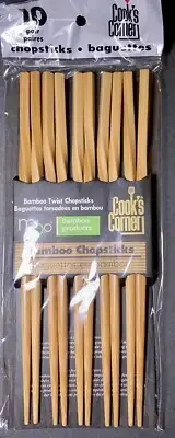 Cook’s Corner - 5 Pairs Set Of Reusable Natural Bamboo Twisted Handle Chopsticks