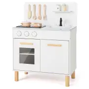 CostwayKids Kitchen Playset with Light up Stove and Kitchen Accessories-White