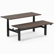Desky Back to Back Jarrah Legno Melamine Sit to Stand Office Desk 1800x750mm Matte Black Height Adjustable Leg
