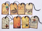 8-Vintage-Botanical-Garden-Junk Journal-Ephemera-Linen Cardstock-Hang Tags