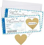 2PCS Scratch Card Reveal Holiday Surprise Travel Boarding Pass Travel Ticket Scratch-off Cards with Envelopes, Personalised Scratch Card Where We Are Going On Holiday Surprise Reveal (Blue)