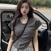 在飛比找蝦皮商城優惠-韓系女版緊身顯瘦夏季素色休閒百搭短袖T恤