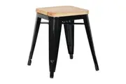 Bolero Low Metal Bar Stools with Wooden Seat Pad Black - Cafe Bar Stools (GM635) - GM635
