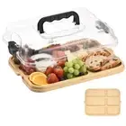 Charcuterie Board with Lid and Handle Portable Cheese Board 6 Compartment Black