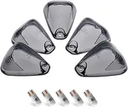 HERCOO Smoke Roof Cab Marker Lights Lens w/LED Bulbs Aftermarket Replacement Compatible with Ford F150 F250 F350 F450 F550 Super Duty (Qty:5
