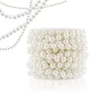 [Swpeet] 20m White Pearl String, 10mm Garland Pearl Bead Roll Strand, Pearl Beads Chain Crafts Ideal for Flowers Garland Wedding Party Decoration Bridal Bouquet and Chandelier DIY