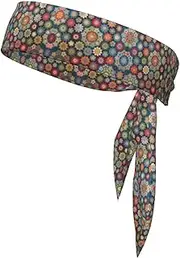 [HVTTIOR] Bohemian Flower Print Multifunctional Sweat Wicking Sports Head Tie Headband for Tennis Basketball Karate