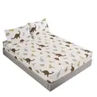 3Pcs Dinosaur Sheet Twin Size White Based with Colorful Dinosaurs Bedding She...