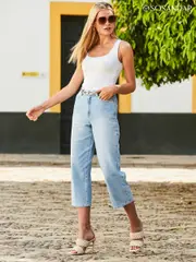 Sosandar Blue Denim Culotte 100% Cotton Jeans (E29904) | $113