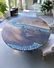 42" Round Gray Epoxy Resin Coffee Table live Edge Wood Console Bar Desk Home Dec