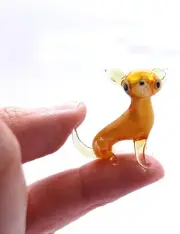 Chihuahua Tiny Micro Figurines Hand Blown Glass Art Animals Yellow Sit V1