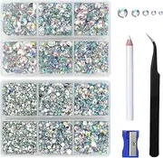 6500pcs Hotfix Rhinestones,Flatback Crystal Rhinestone for Crafts Clothes,Mixed 5 Sizes with Wax Pencil & Tweezers Kit,DIY Crystal Rhinestones for Clothes,Shoes,Nails Decoration (Coloured)