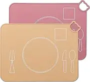 Silicone Baby Placemat, Kids Placemats for Dining Table, Montessori Place Mat, Waterproof Table Mat for Toddler, Set of 2 (Beige+Powder)