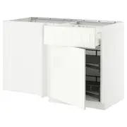 METOD / MAXIMERA corner base cab w drawer and p-out, white/Stensund white, 128x68x80 cm