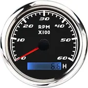 APTPKGDFDK 85mm Car Boat Tacho Sensor Marine Tacho Meter with LCD Hourmeter 3000 4000 6000 8000 RPM Tachometer 12V/24V with Red Backlight Temperature Meter(6000RPM BS)