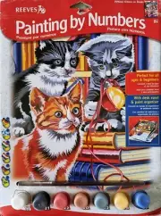 NEW REEVES PPNJ48 Paint By Numbers Art Kit - Kittens On Books - 7 paints