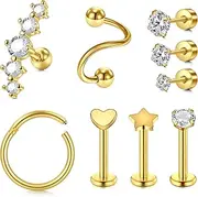 [Briana Williams] Helix Earrings Cartilage Stud Piercing 6mm 8mm CZ Stainless Steel 1.2mm Tragus Bars Ear Piercing Jewellery