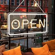 LED Open Signs for Business by USB ，Adjustable Brightness with ON/Off Switch for Stores, Coffee Shop,Flower Shop, Hotel,Bars, Window etc,42×22.5 cm,Warm White(Outside Edge Cool White)