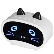 Digital Clock Bluetooth Speaker Cartoon Cat Wireless Speaker with Alarm Clock FM Radio-White
