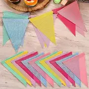 Colorful Pennant Flags Banner Imitated Burlap Bunting Banner Pastel Decor Fabric Triangle Flag for Party Decoration，Classroom Birthday Spring Graduation Festival Wedding Decoration，48 Pcs