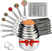 Stainless Steel Measuring Cups and Spoons Set of 16-7 7 + Conversion Chart - -