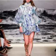 Zimmermann Glassy Concert Linen Mini Dress Navy Paisley Ikat Blue White 0 XS