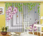 Morning Glory Butterfly 3D Curtain Blockout Photo Printing Curtains Drape Fabric