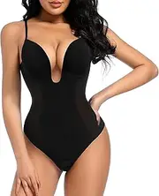 [Decorus] Women Thongs shapewear Tummy Control Deep Plunge Shapewear Backless Low Back Body Shaper Built In Bra Bodysuit