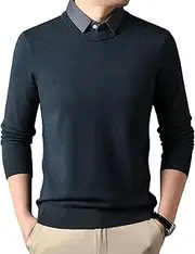 [JEShifangjiusu] Men's Cable Knit Crewneck Sweater Pullovers Wool Blend Relax Fit V-Neck Pullover Long Sleeve Casual Sweatshirt