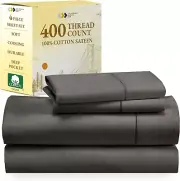 Softest 100% Cotton Sheets, 400 Thread Count Sateen Bed Sheet Set, Deep Pocket S
