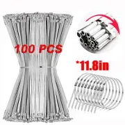 100Pcs Metal Zip Ties 11.8" Stainless Steel Heavy Duty Self-Locking Cable Ties