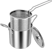 GOKENA Deep Fryer Pot with Strainer Small Stainless Steel Deep Frying Pot Heat Resistant Deep Frying Pot Food Cooking Pot Mini Oil Fryer Pot for Kitchen French Fries Chicken