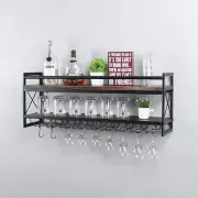 Wine Rack Stemware Glass Rack,Industrial 2-Tier Wood Shelf,36" Wall Mounted Wine