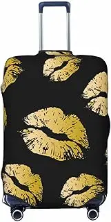 [CADREWY] Gold Lips Print Travel Suitcase Cover Luggage Protector with Elastic Anti Scratch for Carry On, Black, X-Large
