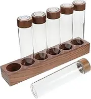Vaguelly 1 Set 6 Coffee Bean Storage with Wooden Walnut Base and Airtight Glass Bottles Freshness Preservation Dosing Vials for Coffee Beans Tea Leaves and Spices