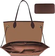 OAikor Purse Organizer Insert, Tote Bag Organizer Insert with Base Shaper,Felt Zipper Handbag Shaper Compatible with neverfull MM, C.oach City 33, G.oyard S.aint Louis PM and More,Brown/L