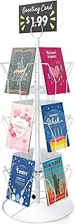 Greeting Card Display Stand Rotating Rack Holder, for Postcard Sticker Retail, Metal White