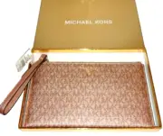 MICHAEL KORS Jet Set Charm Rose Gold MK Signature LG Clutch Wristlet Wallet +BOX