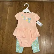 NWT Carter's Two Piece Butterfly Set Pants Short Sleeve Green Baby Girl's 9 Mo.