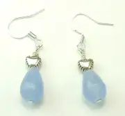 Blue Agate Briolette Earrings with Hearts Handmade Jewelry
