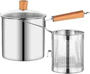Frying Pan with Basket and Lid - Deep Oil Frying, Durable Steel Cooker | Large Capacity Strainer Tray, Practical Gadget of Fat Removal, for Outdoor Cooking, Seafood Preparation,
