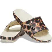 NEW Classic Crocs Animal Remix Slide Sandals Bone Leopard Print Size M 10 W 12