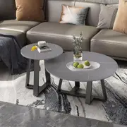 Fin 2Pcs Nordic Nesting Coffee Table Marble Side End Tables Round Plate Balcony Yard