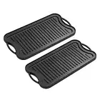 2x 50.8cm Cast Iron Ridged Griddle Hot Plate Grill Pan BBQ Stovetop