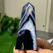 63G Natural black blossom stripe agate Obelisk Quartz Crystal Tower Healing